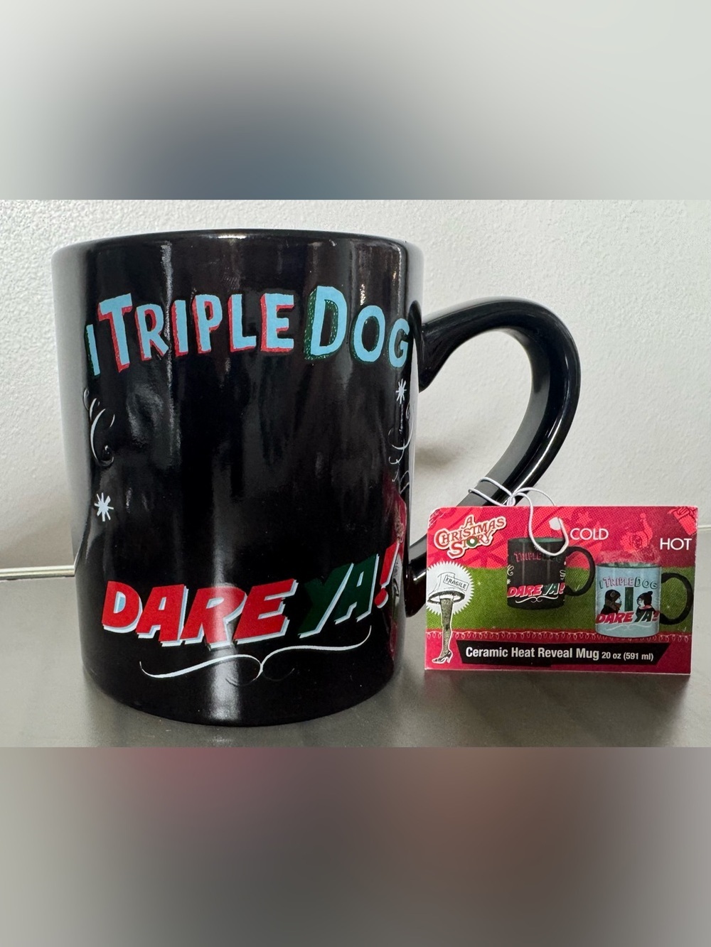 A Christmas Story Triple Dog Dare Ya! Black Ceramic Heat-Reveal Mug festive 20oz